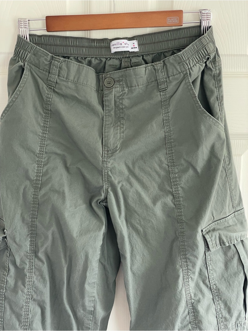 Vanilla Star Olive Green Cargo Pants Utility Parachute Wide Leg Size M Army Y2K - Picture 5 of 8